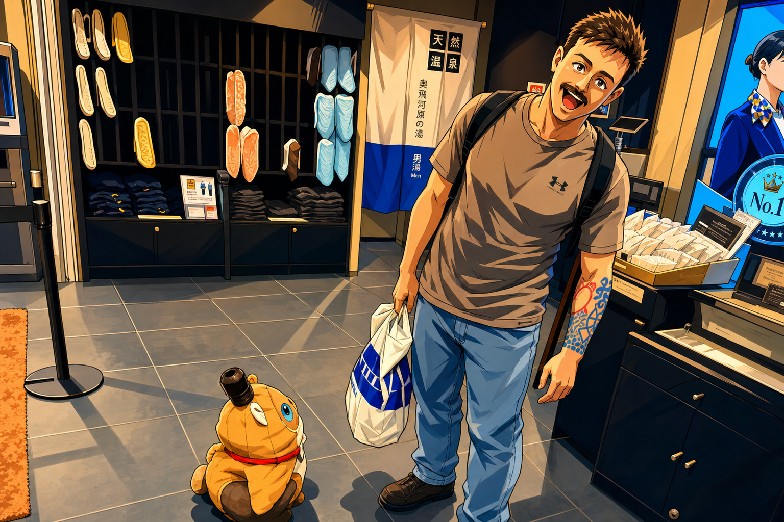 man holds shopping bag
tanuki watches his feet—
both know what he bought