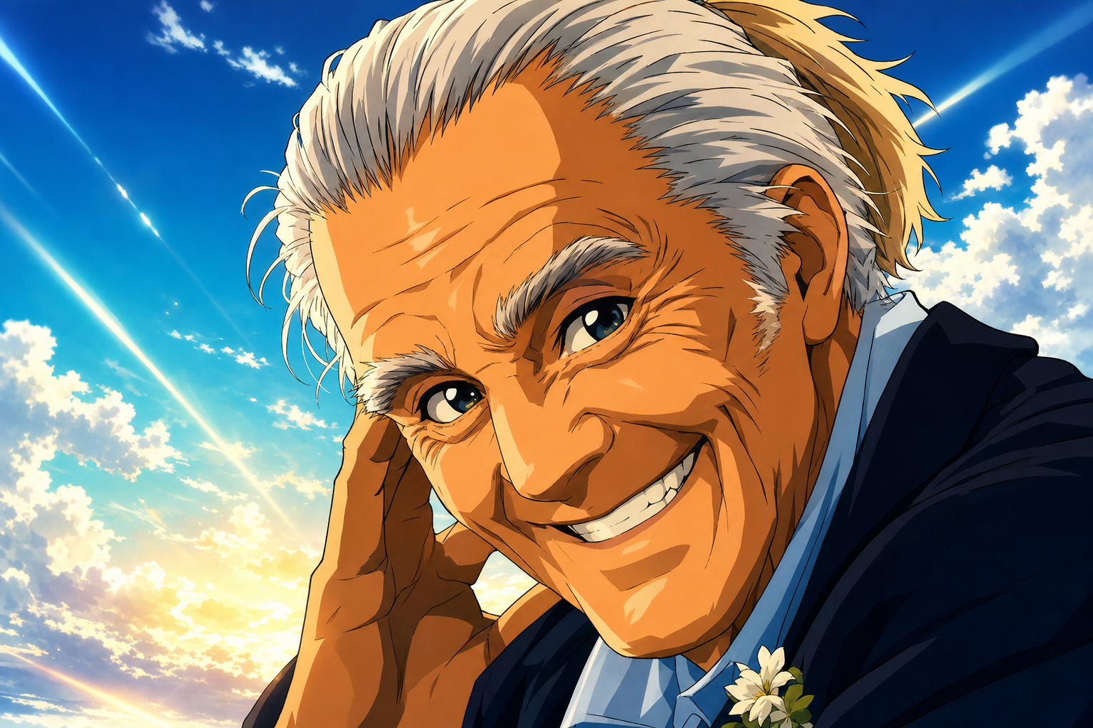 old man grins at clouds
his hand holds nothing but air
and the whole blue sky
