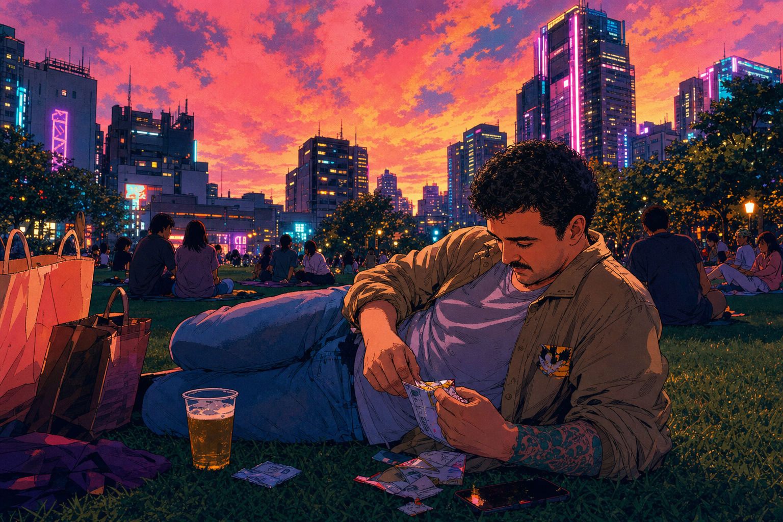 he eats alone here
neon towers lean closer
grass tastes like nothing