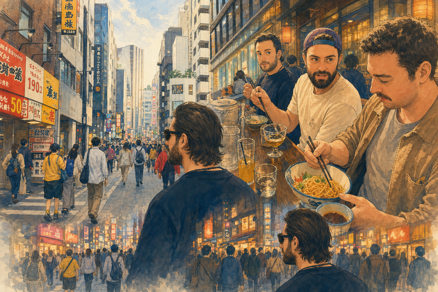 man eats ramen noodles
the street behind him keeps walking
he tastes only now