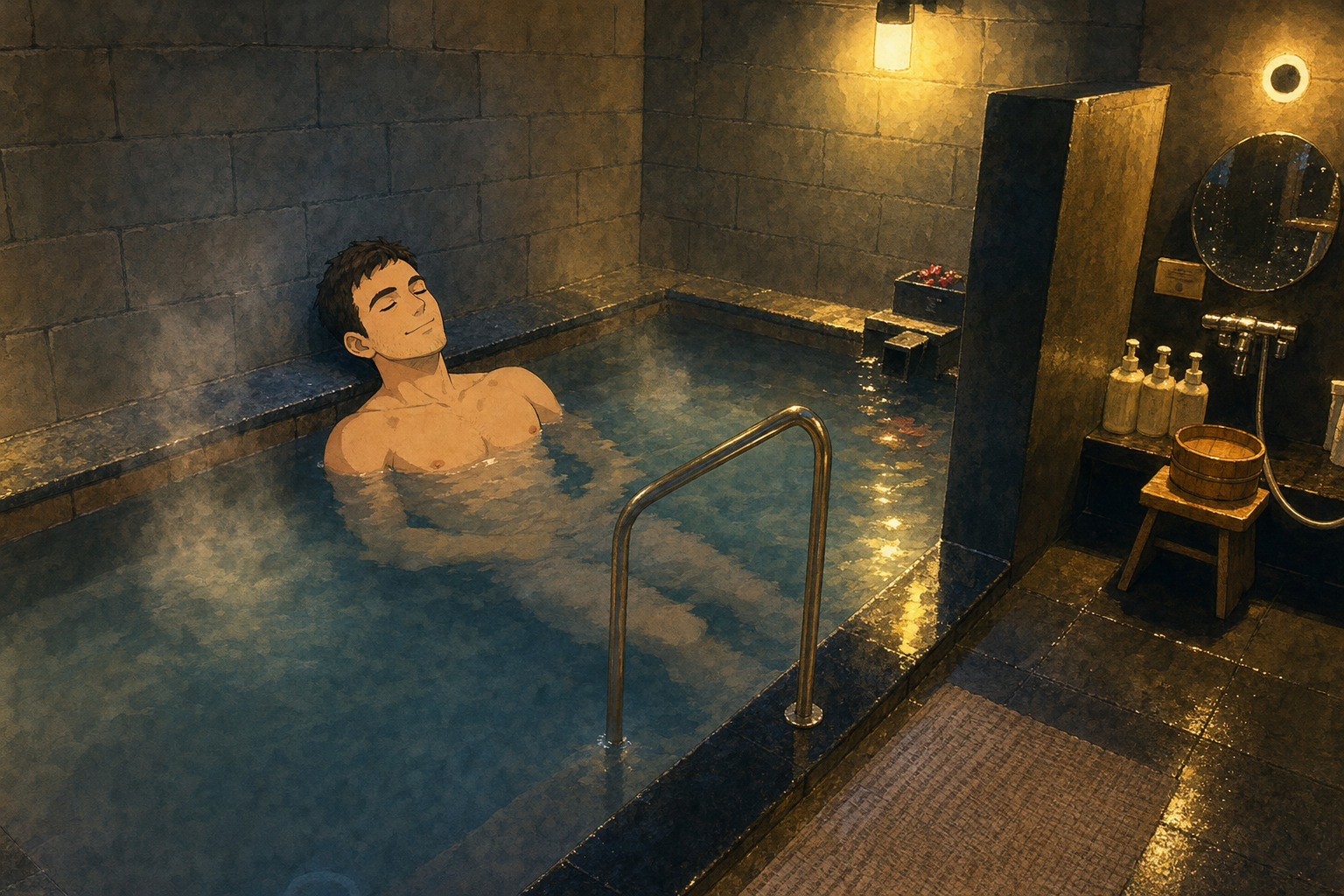 hot spring, eyes closed tight
the man has forgotten why
he came here to think