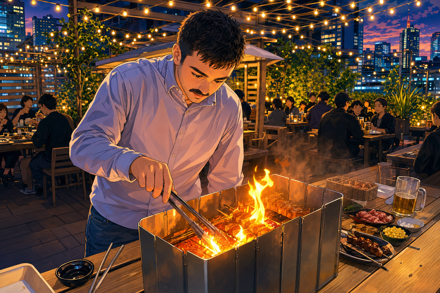 man tends the fire
the city holds its breath—waits
for the meat to sing