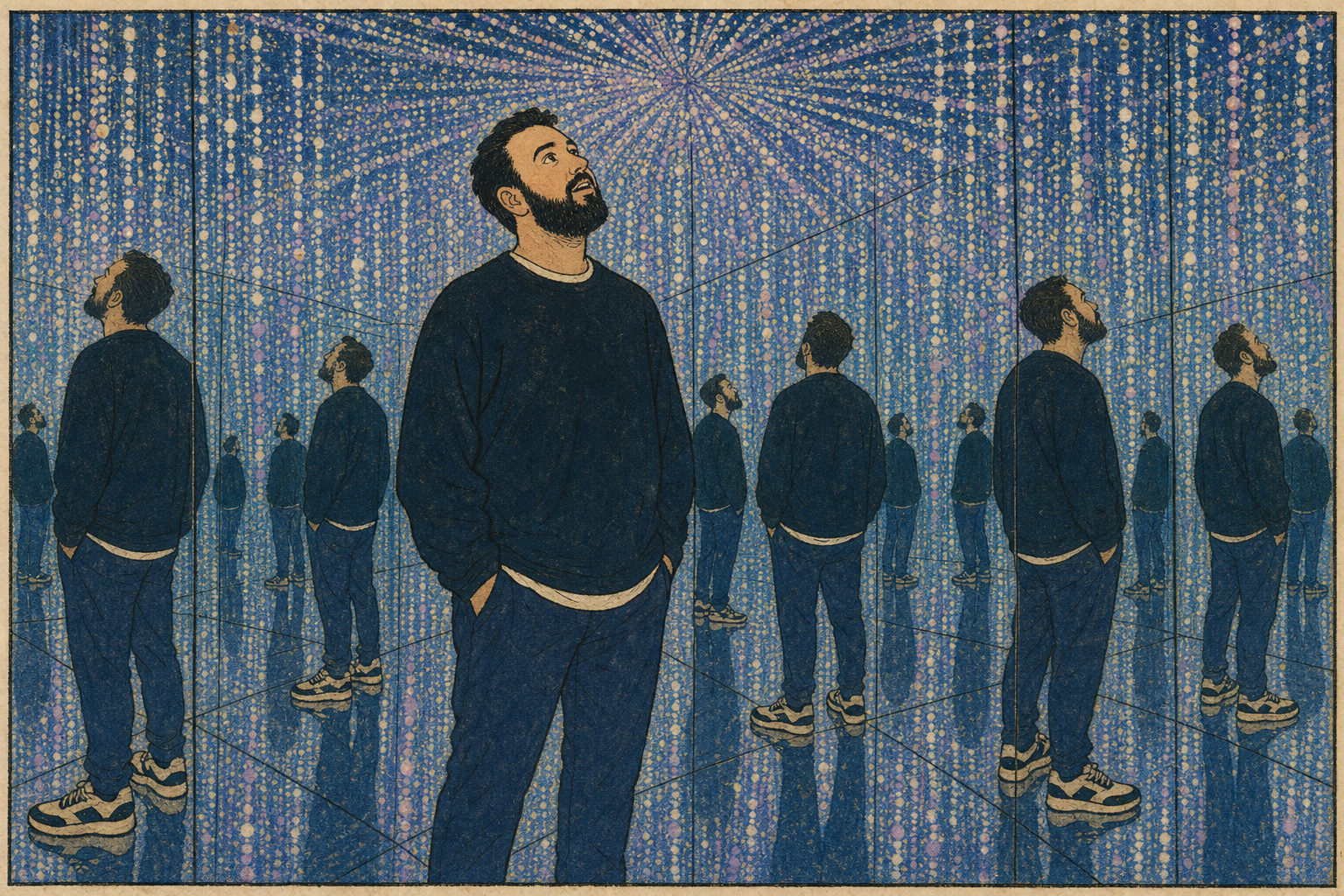 one man looks up hard
the others keep their heads down
same shoes, different sky