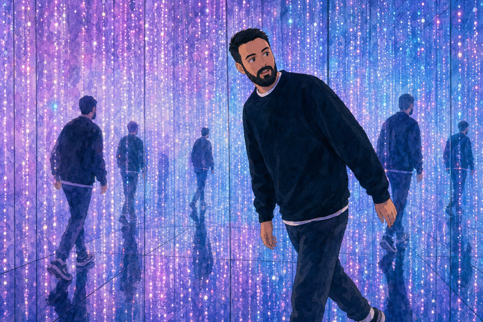 man leans toward the light
clones behind him check their phones
the void still loading
