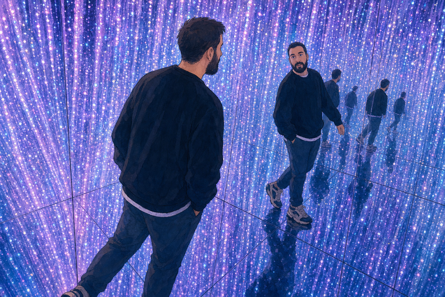 man faces mirror
purple light counts his atoms
he nods at the void
