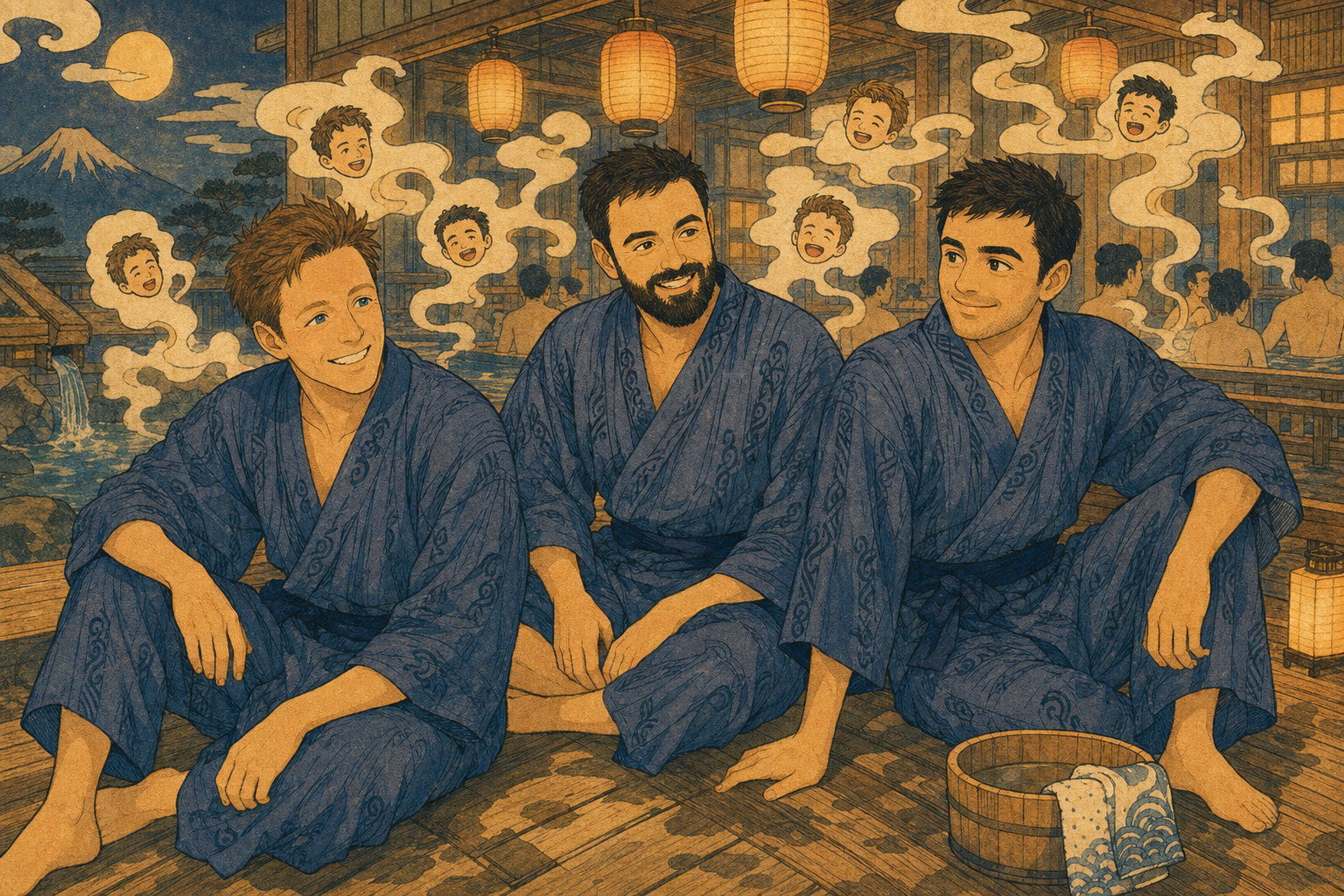 Three men in indigo
laughing spirits float like steam
the bath house remembers