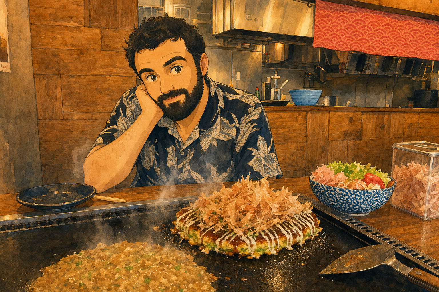 okonomiyaki
the chef's hand holds his own face—
steam doesn't ask why