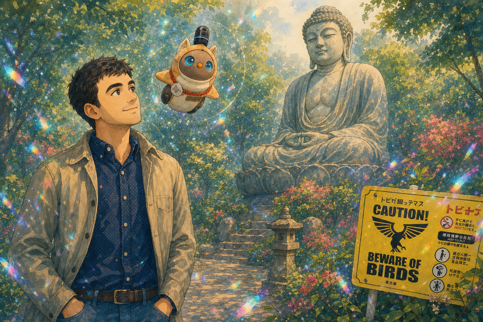 a boy holds a bird
the Buddha does not blink at
plastic eyes, blue fire
