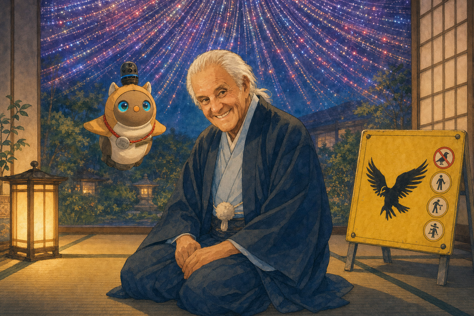 old man kneels before
the cat with laser eyes—both
pretend not to know