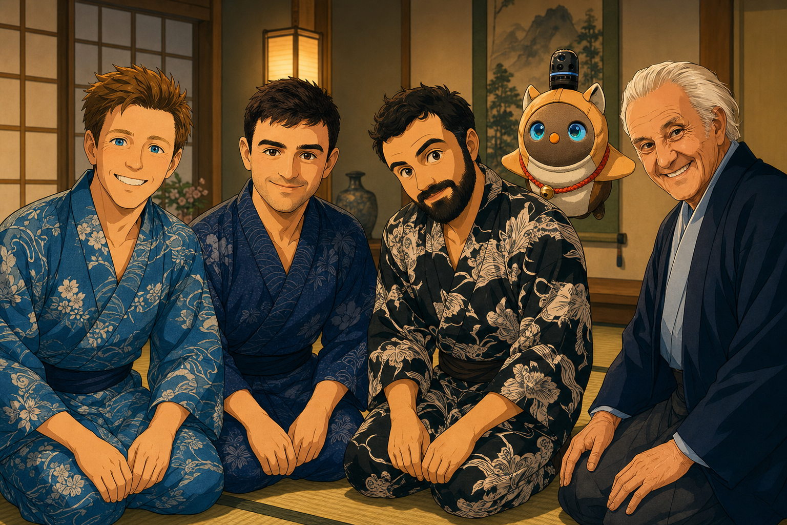men in yukata
one of them is a tanuki
no one mentions it